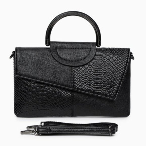 Black Textured Leather Crossbody, Top Handle, NWOT - Picture 1 of 7